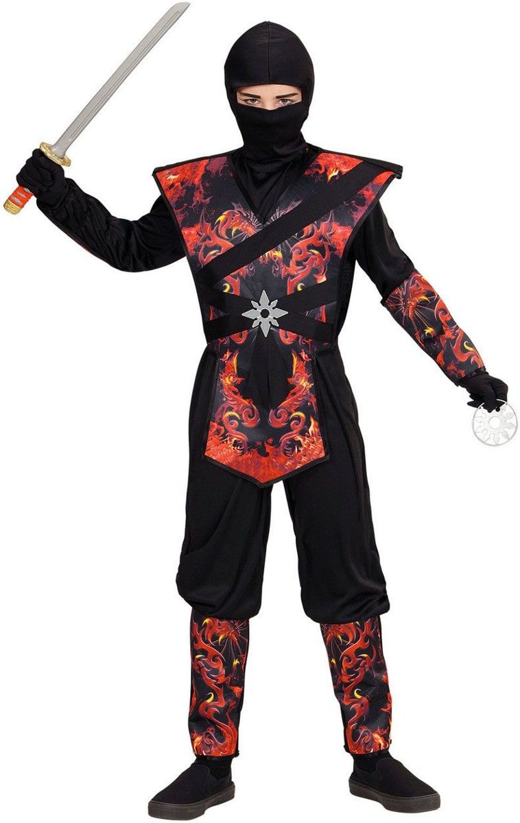 Ninja & Samurai Kostuum | Ninja Vlammende Draak Dojo | Jongen | Maat 128 | Carnaval kostuum | Verkleedkleding